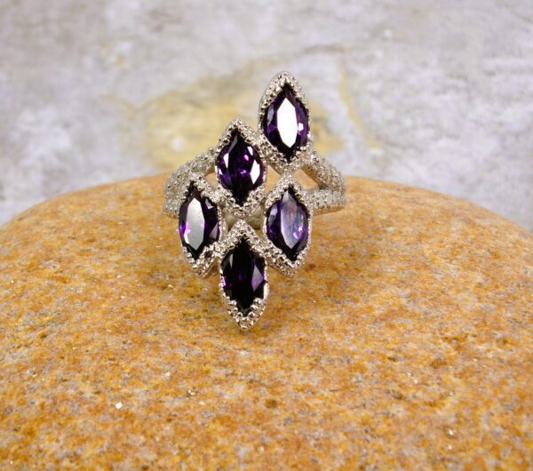 PURPLE MARQUISE CUBIC ZIRCONIA MULTI STONE RING - Image 4