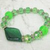 Green Glass And Crystal Stretch Bracelet - Image 2
