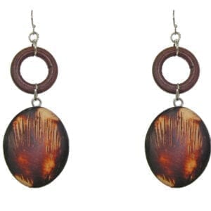 earrings with brown circle ring and oval pendant