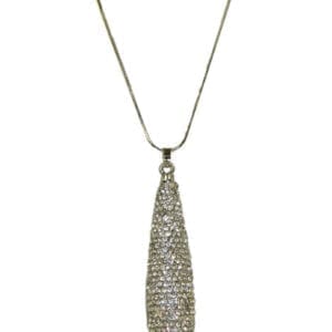 elongated teardrop necklace pendant studded with diamonds