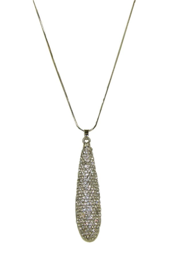 elongated teardrop necklace pendant studded with diamonds