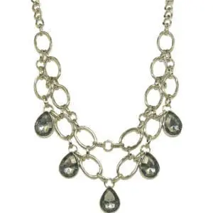 necklace with silver chain links and smoky gray gems