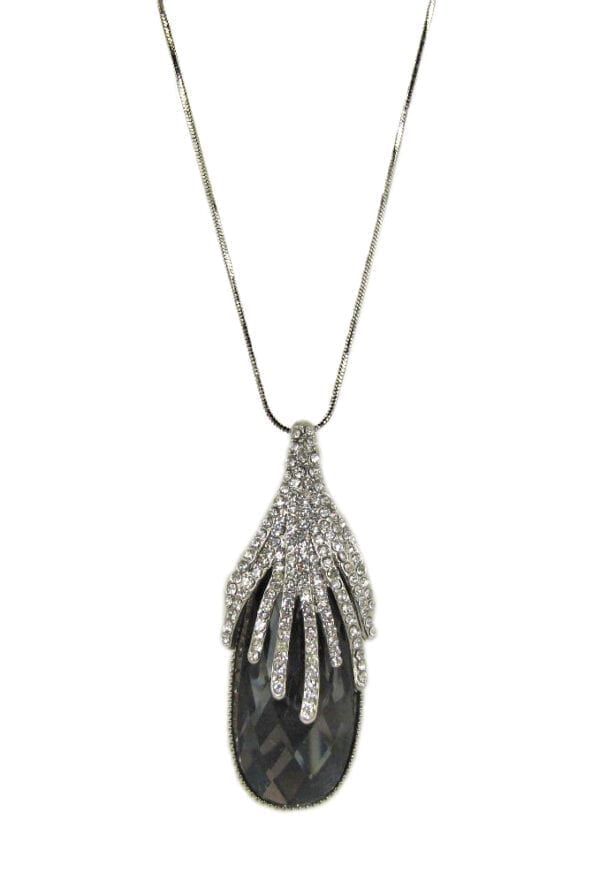necklace with black oval crystal and diamond filigree