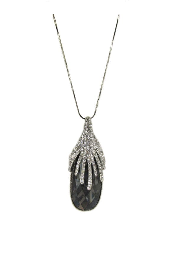 necklace pendant with black oval crystal and diamond filigree