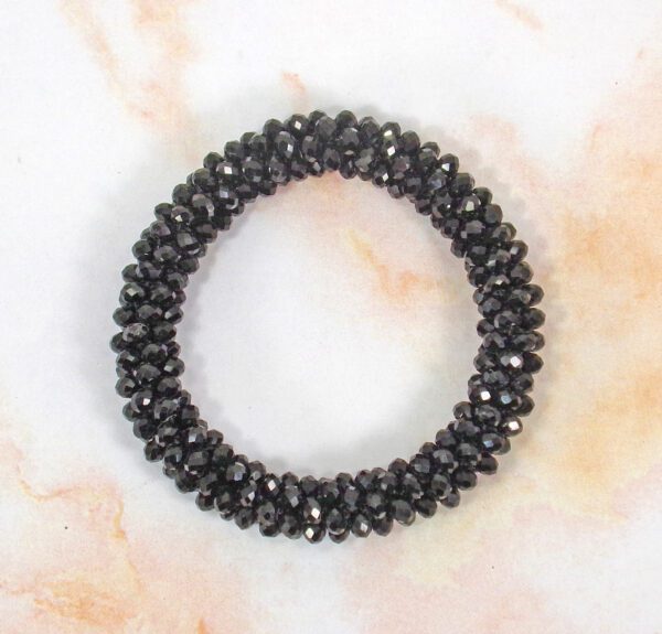 BLACK ALL GLASS BEADED STRETCH BRACELET - Image 4