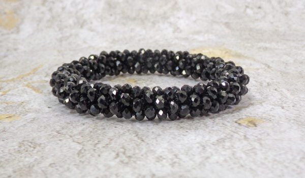 BLACK ALL GLASS BEADED STRETCH BRACELET - Image 5