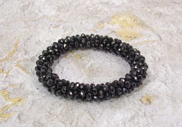 BLACK ALL GLASS BEADED STRETCH BRACELET - Image 6