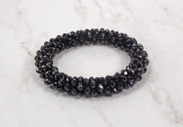 BLACK ALL GLASS BEADED STRETCH BRACELET - Image 7