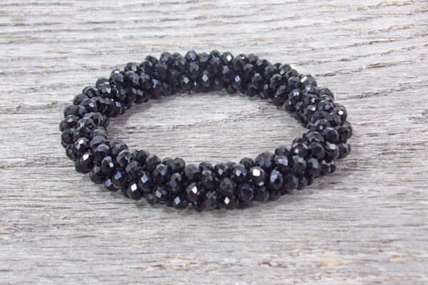 BLACK ALL GLASS BEADED STRETCH BRACELET - Image 8