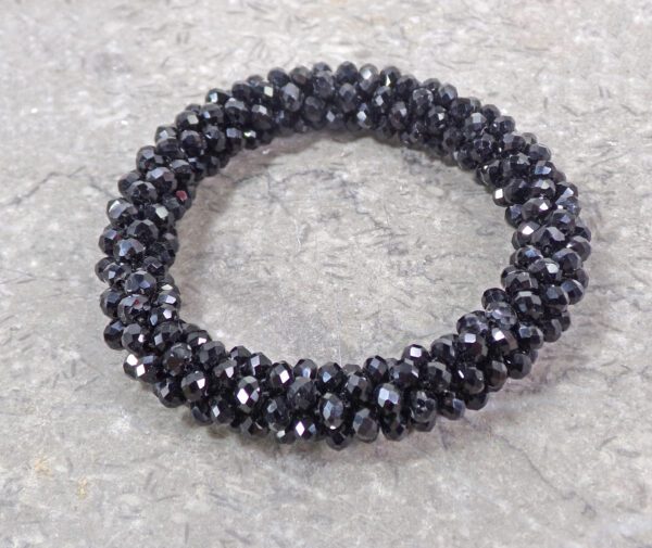 BLACK ALL GLASS BEADED STRETCH BRACELET - Image 9