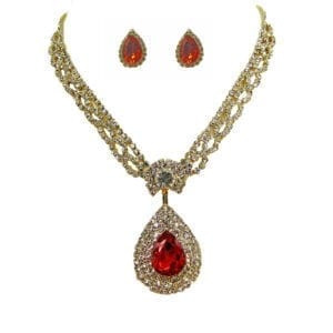 earrings and necklace with large ruby gemstones