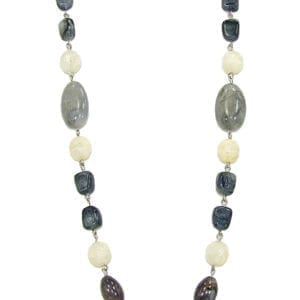 necklace with black, white, and gray stones