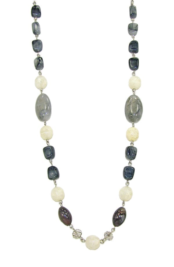 necklace with black, white, and gray stones