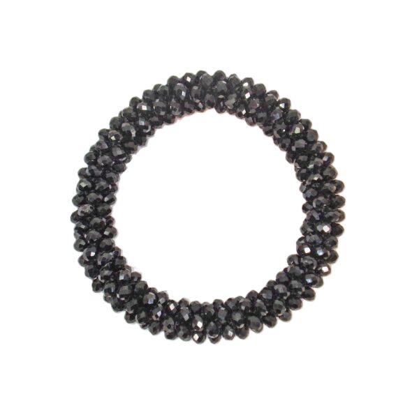 BLACK ALL GLASS BEADED STRETCH BRACELET