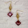 RED AND BEIGE GLASS BEAD EARRINGS - Image 4