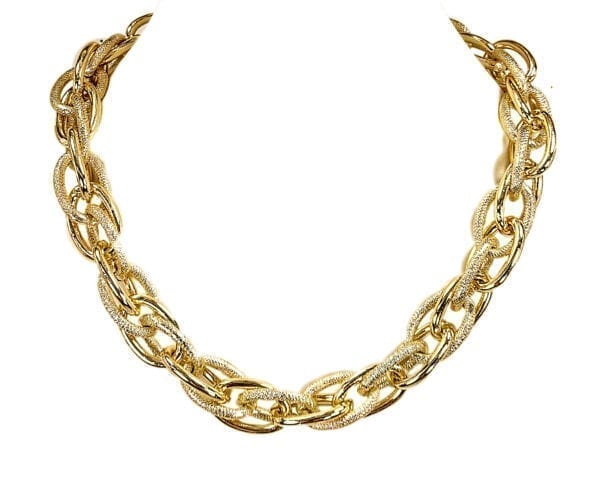golden necklace with layers of gold chain links