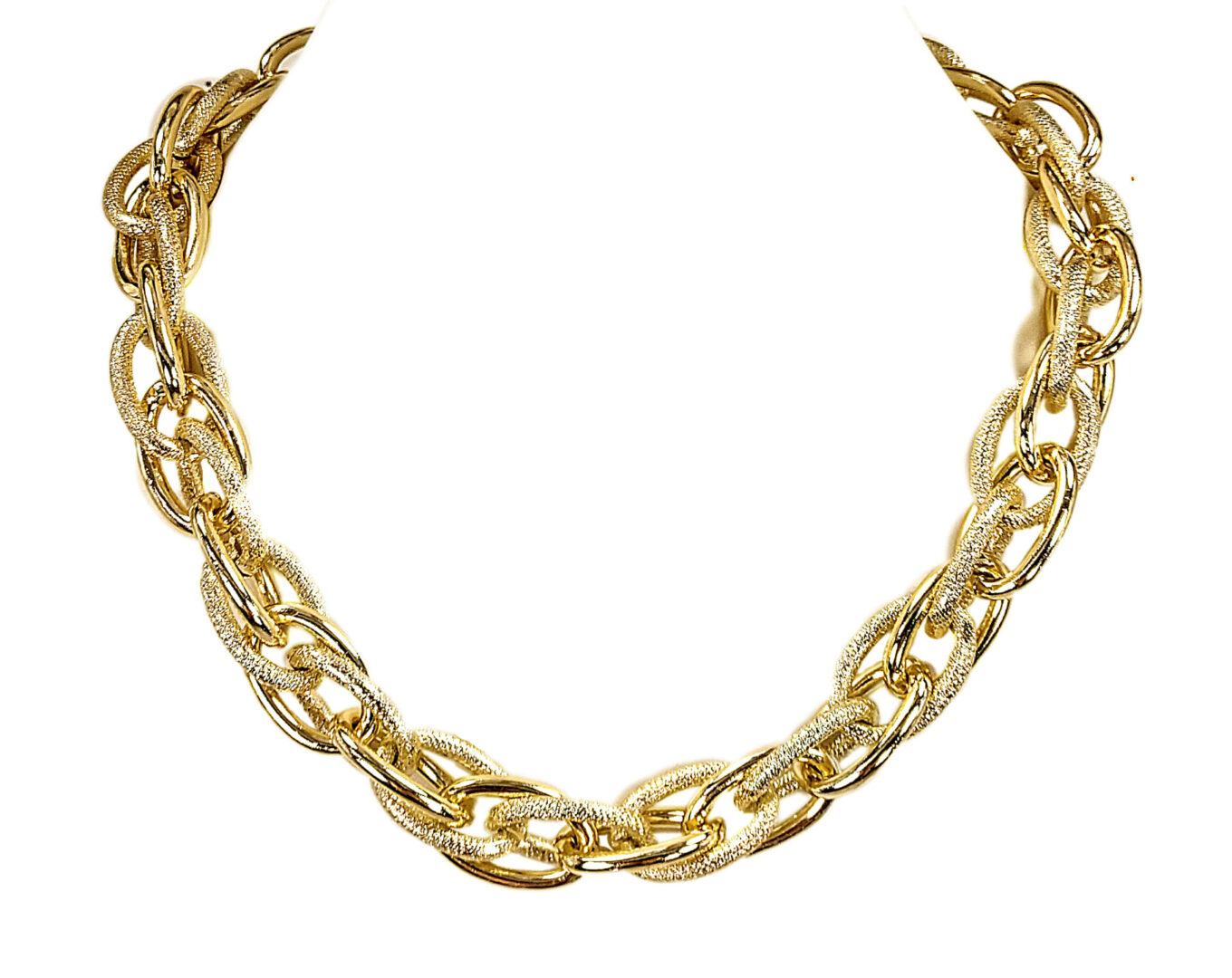 golden necklace with layers of gold chain links