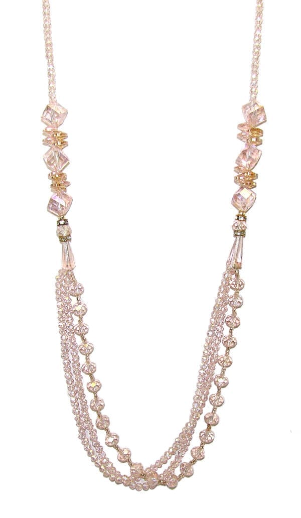 layered necklace with pink crystal gems