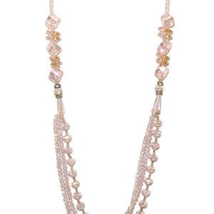 layered necklace with pink crystals