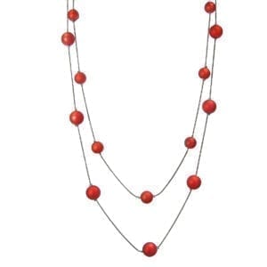 chord necklace with spherical red beads