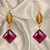 RED AND BEIGE GLASS BEAD EARRINGS - Image 2