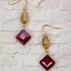 RED AND BEIGE GLASS BEAD EARRINGS - Image 3