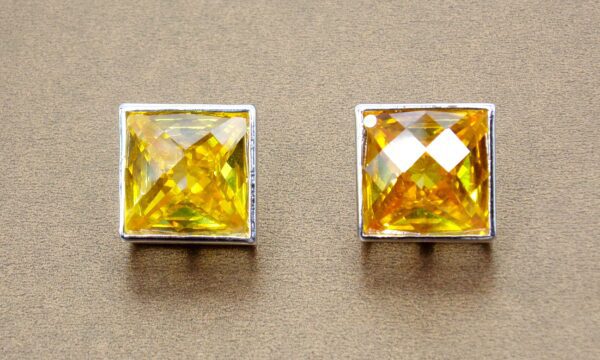 LARGE YELLOW SQUARE CUBIC ZIRCONIA EARRINGS - Image 6