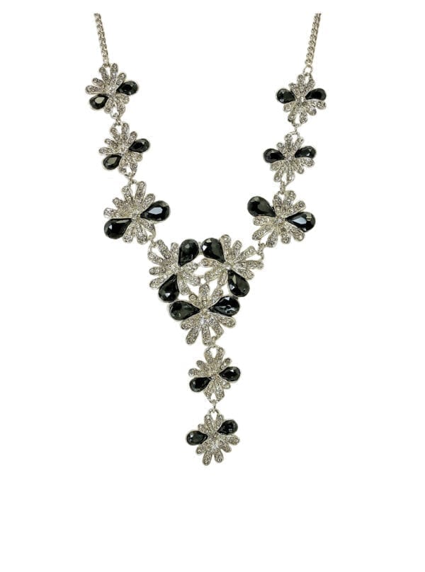 floral necklace with dark crystals and diamond inlay