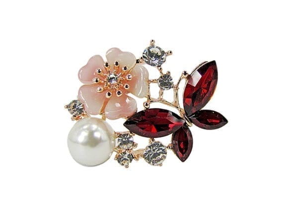 brooch with jeweled flower and butterfly