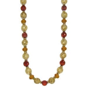 necklace with light brown and red beads