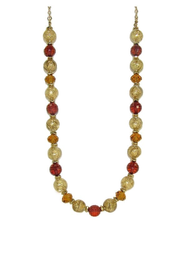 necklace with light brown and red beads