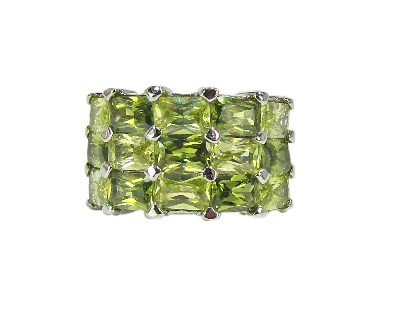 ring with rows of yellow-green gems