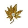 GOLDEN TEXTURED LEAF PIN WITH PEARL