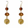 GOLD LEAF AND BROWN GLASS BEAD EARRINGS