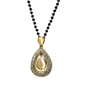Crystal Teardrop Pendant Necklace with White Cat Eye Stone