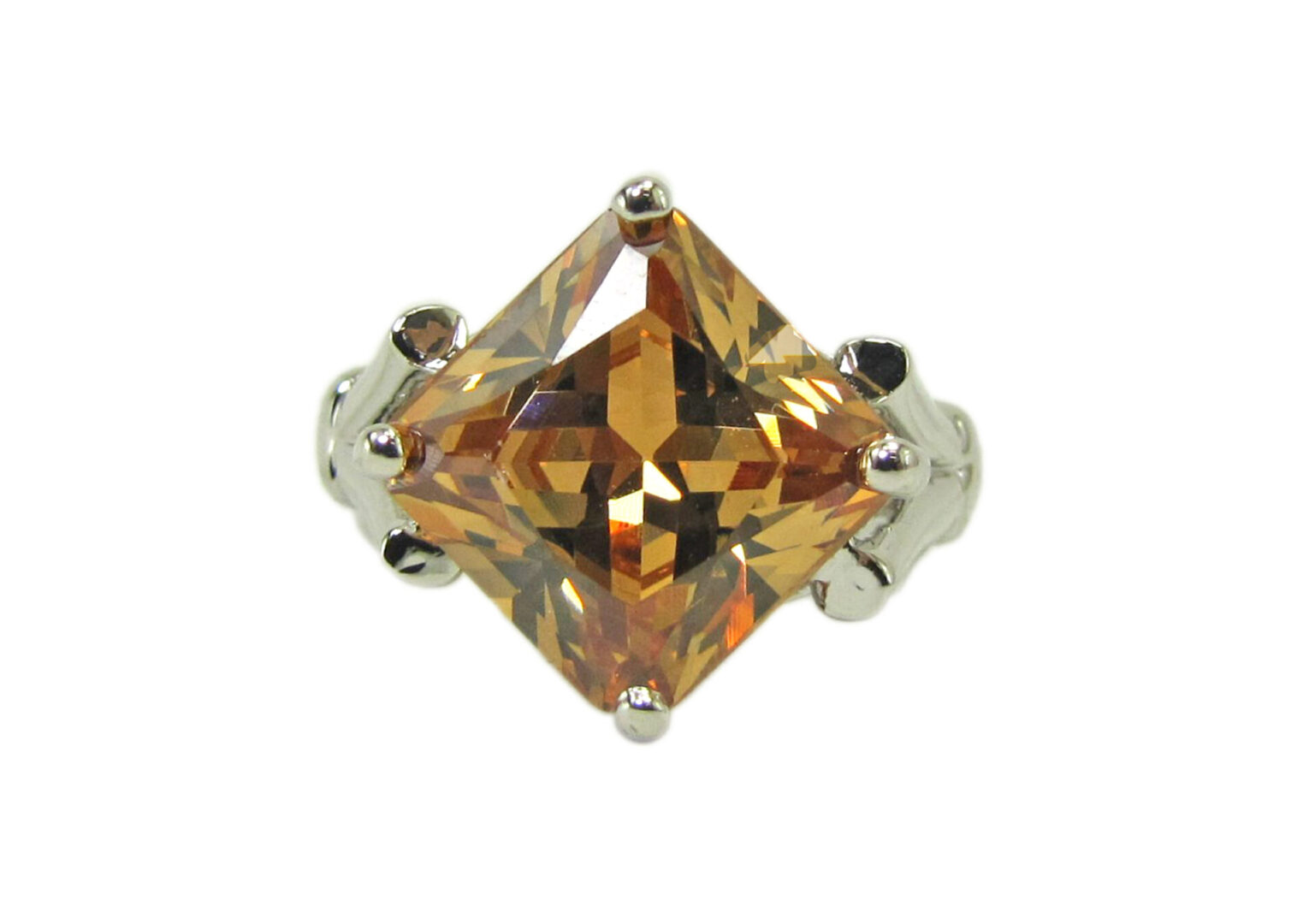 ring with square-cut amber crystal