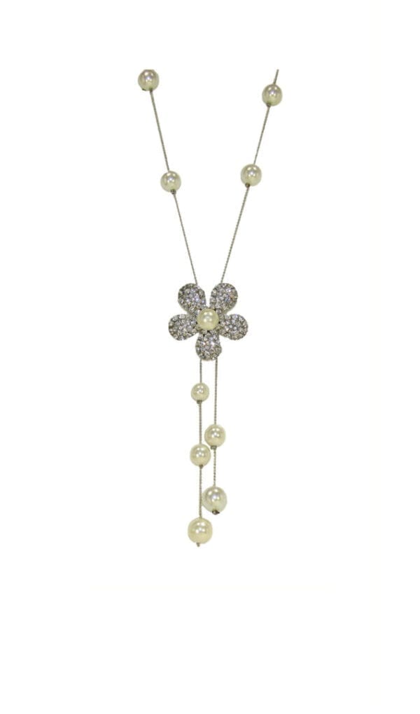 necklace with floral pattern and light green beads