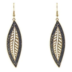 earrings with elongated metal leaf design