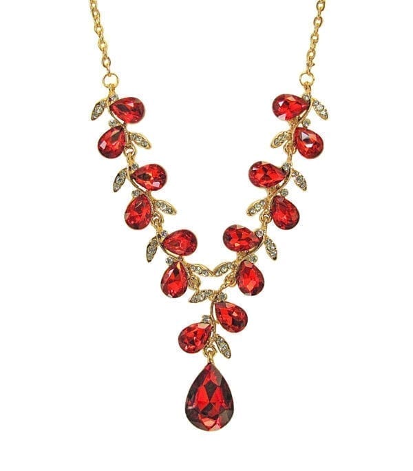 necklace with teardrop ruby gems arranged like a vine