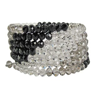 layered bracelet with black beads and white crystals