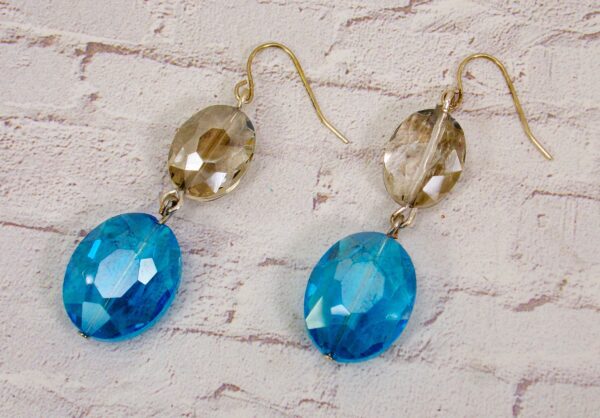 AQUA BLUE AND GRAY GLASS BEAD EARRINGS - Image 2