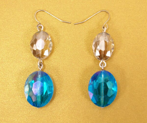 AQUA BLUE AND GRAY GLASS BEAD EARRINGS - Image 9
