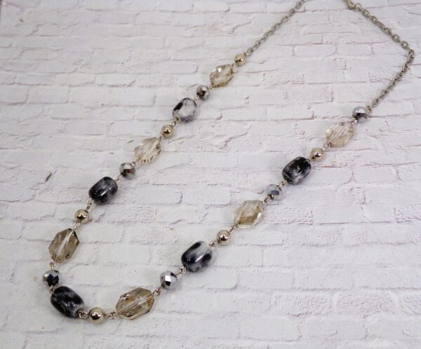 GRAY, SILVER AND BLACK BEAD NECKLACE AND EARRING SET - Image 2