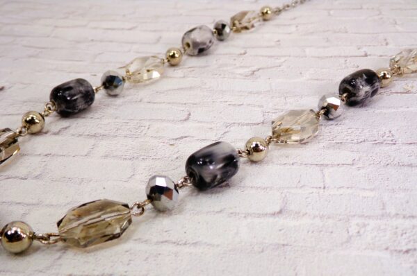 GRAY, SILVER AND BLACK BEAD NECKLACE AND EARRING SET - Image 3