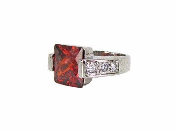 ring with square-cut garnet gem