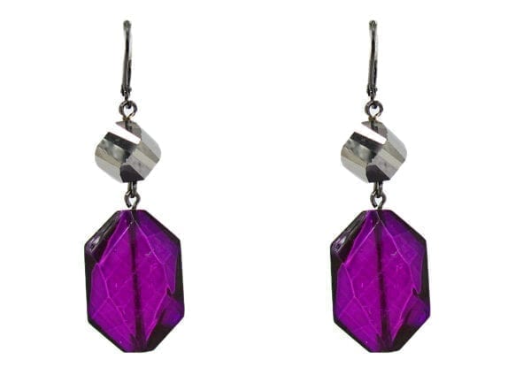 earrings with octagonal deep violet crystals