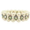 pearl bracelet with rainbow-colored gemstones