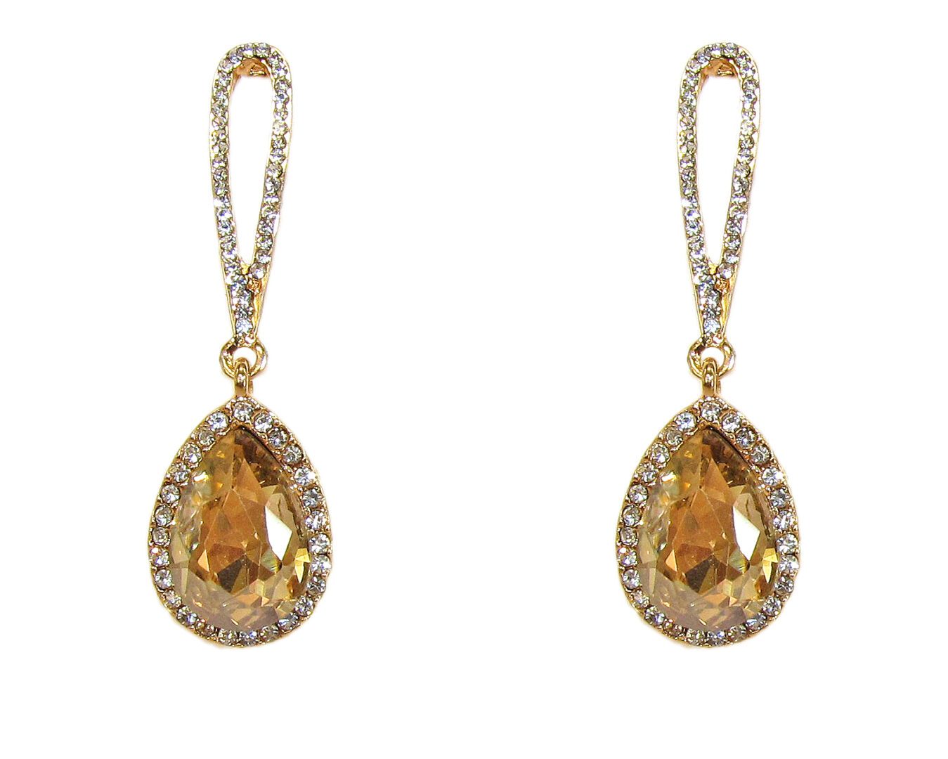 pair of earrings with teardrop amber crystals