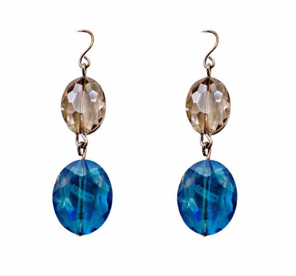AQUA BLUE AND GRAY GLASS BEAD EARRINGS