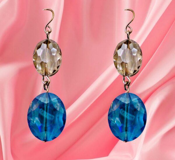 AQUA BLUE AND GRAY GLASS BEAD EARRINGS - Image 3